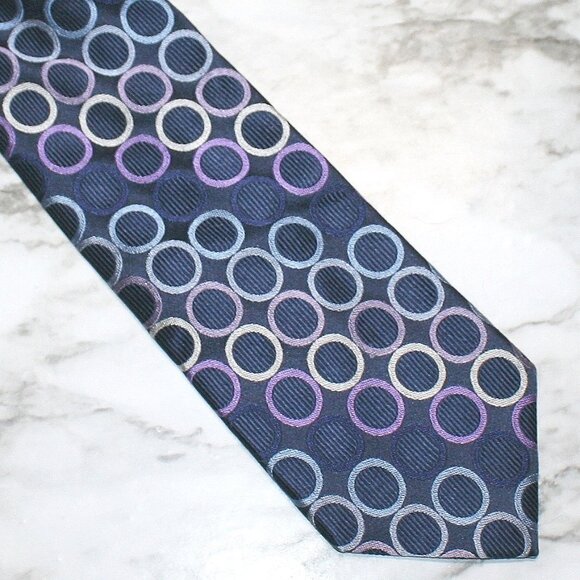 MICHAEL KORS Neck Tie Blue Multicolor Circles Accessory Silk Menswear Necktie - Picture 2 of 11